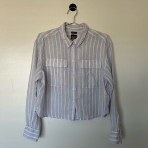 GAP Light Blue Cropped Striped Linen Shirt